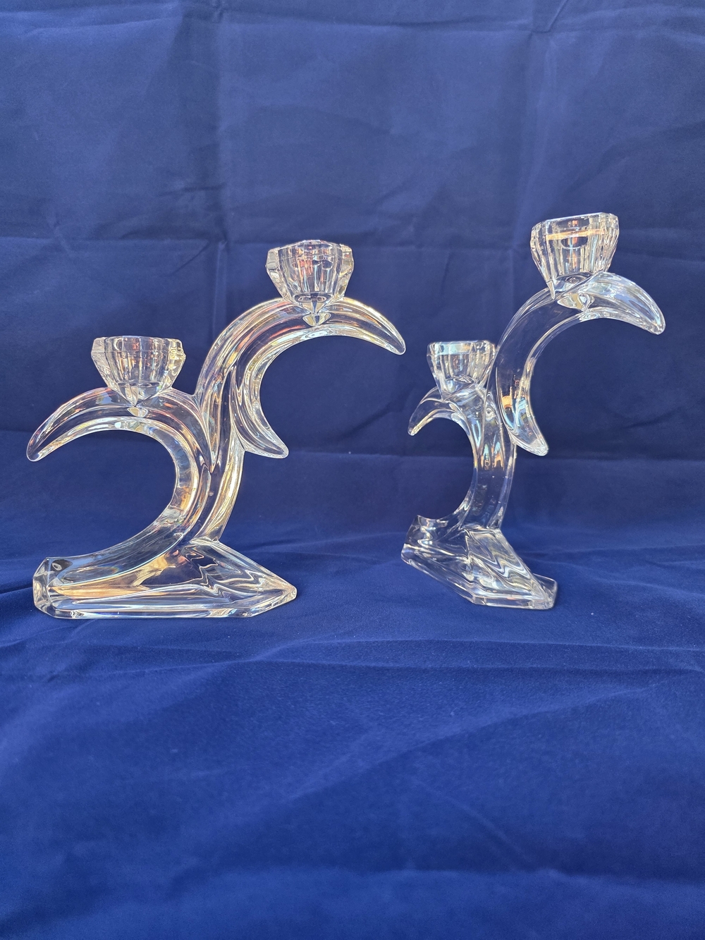 Clear Glass Double Candle Holders - Pair